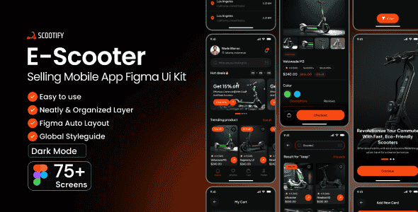 Scootify-EScooter Selling Mobile App Figma Ui Kit | 75+ Screens
