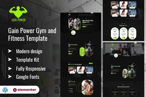 GAIN POWER - Gym & Fitness Elementor Template Kit | Fast Load