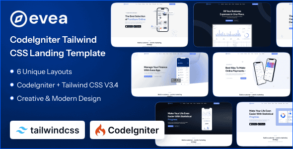 Evea - CodeIgniter App Landing Page Template | Tailwind CSS