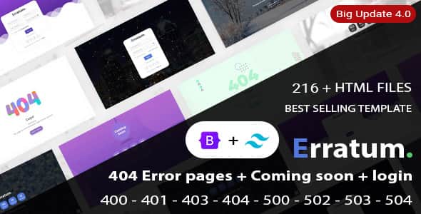 Erratum - 404 Error pages + Coming soon + Login + Signup - UI Kit