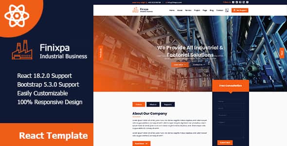 Finixpa - Industrial & Factorial Business React Template | Clean Code