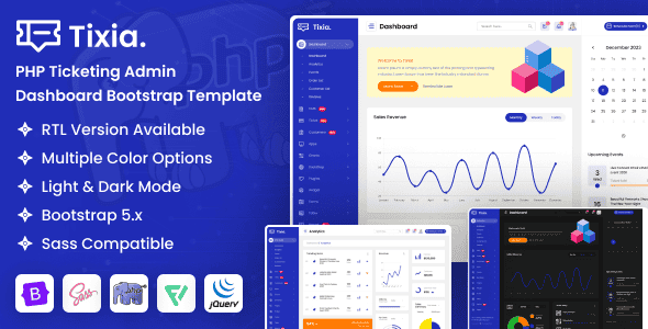 Tixia - PHP Ticketing Admin Dashboard Bootstrap Template | Clean UI