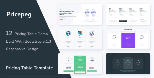 Pricepeg - Bootstrap 5 Pricing Table | Responsive HTML5 Template