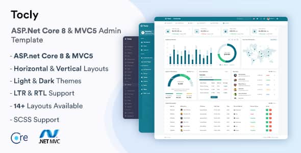 Tocly - ASP.Net Core 8 & MVC5 Admin & Dashboard Template | UI Layouts