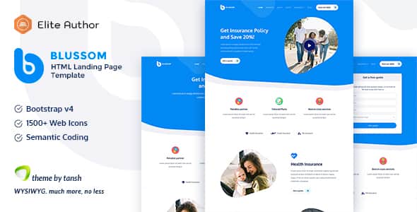 Blussom Insurance Service Landing Page Template - Clean HTML