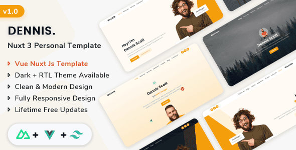 Dennis - Vue Nuxt.js Personal & Minimal Portfolio Template | Nuxt 3