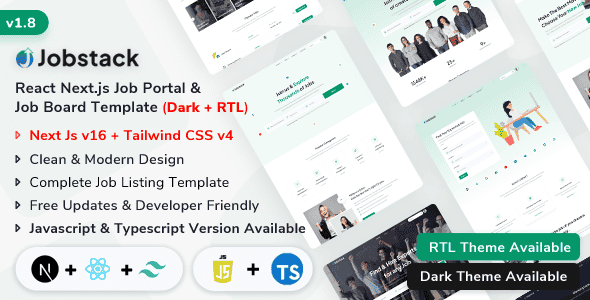 Jobstack - NextJs Job Board, Job Listing & Job Portal Template (Javascript + Typescript)