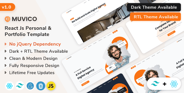 Muvico - React Js Personal & Minimal Portfolio Template | Tailwind CSS