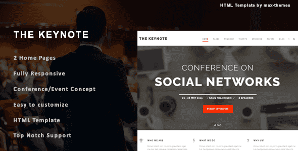 The Keynote - Conference/Event HTML Template | Modern UI Layout