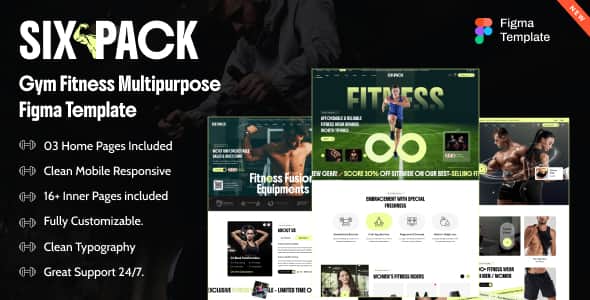 SixPack - Gym & Fitness Figma Template | 36 UI Layouts