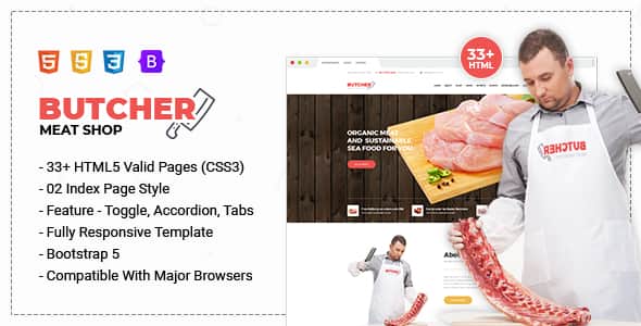 Butcher - Meat Shop eCommerce HTML Template - Responsive UI