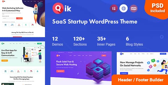 Qik - SaaS Startup WordPress Theme - Modern Elementor Layouts