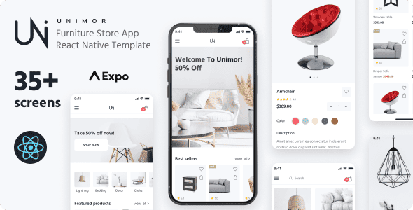 Unimor - Furniture Store React Native App | Expo SDK 48.0.9 - UI Kit