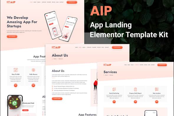 Aip - App Landing Elementor Template Kit | Mobile Showcase