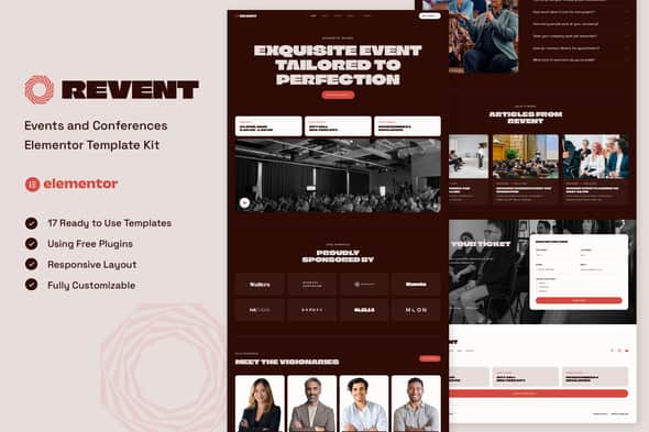Revent - Events & Conferences Elementor Template Kit | Clean UI