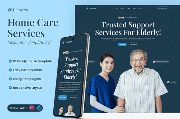 Homvera - Home Care Services Elementor Template Kit | Clean Design