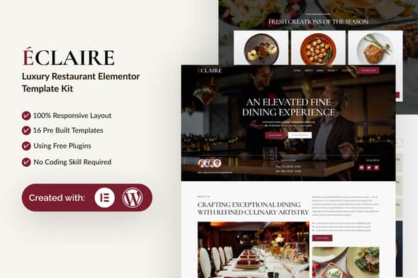 Eclaire - Luxury Restaurant Elementor Template Kit | Modern Layouts