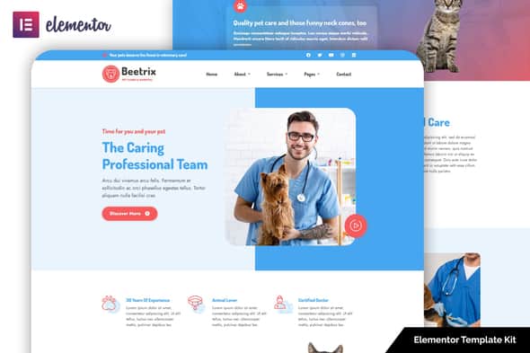Beetrix - Pet Clinic & Hospital Elementor Template Kit | Modern UI Kit