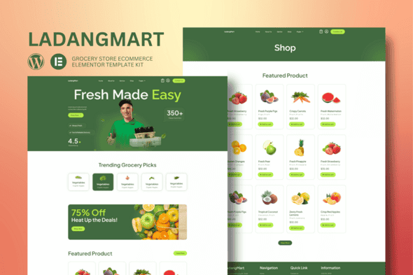 Ladangmart - Grocery Store eCommerce Elementor Template Kit | No Code