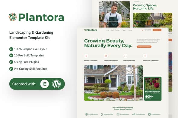 Plantora - Landscaping & Gardening Elementor Template Kit - Fast Load