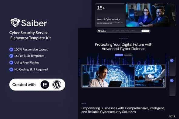 Saiber - Cyber Security Service Elementor Template Kit | Modern UI