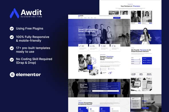 Awdit - Accounting Firm Elementor Template Kit | 17+ Layouts
