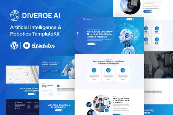 Diverge AI | Robotics Elementor Template Kit - Tech UI Layouts