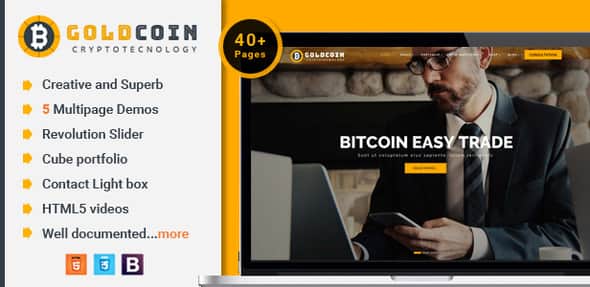 GoldCoin - Bitcoin Cryptocurrency HTML Template - Responsive UI