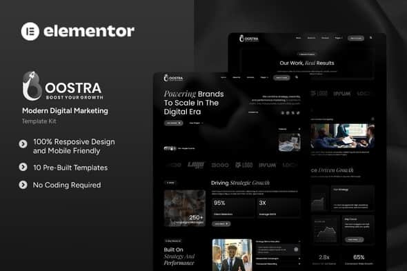 Boostra - Modern Digital Marketing Elementor Template Kit | Clean UI