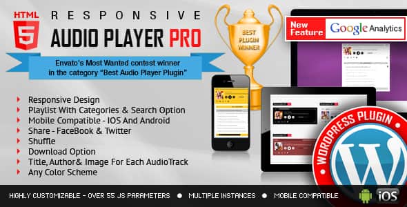 Responsive HTML5 Audio Player PRO WordPress Plugin - Customizable UI