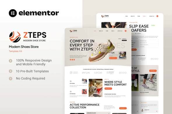 Zteps - Modern Shoes Store Elementor Template Kit | eCommerce UI