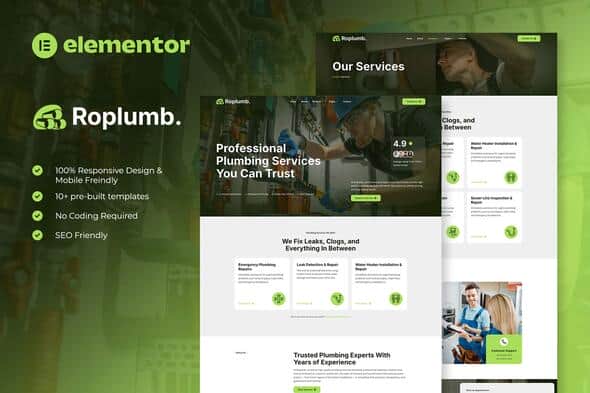 Roplumb - Plumbing Service Elementor Template Kit - Responsive