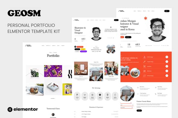 Geosm - Personal Portfolio Elementor Template Kits: Modern & Clean Design