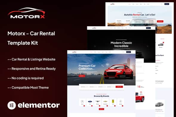 Motorx - Car Rental Elementor Template Kit | Fleet Layouts
