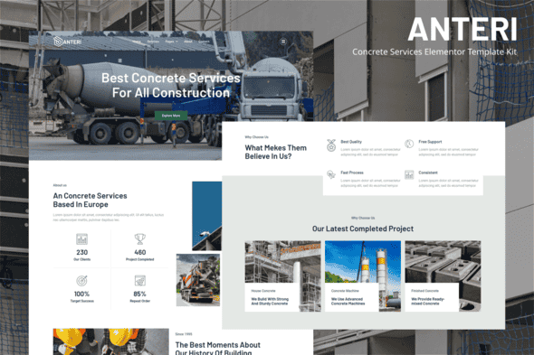 Anteri - Concrete Services Elementor Template Kit | WordPress Kit