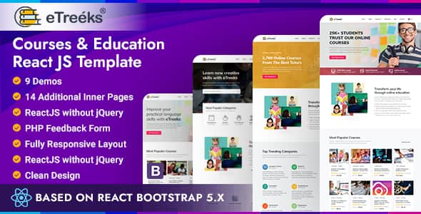 eTreeks - Online Courses & Education React JS Template | NextJS Ready