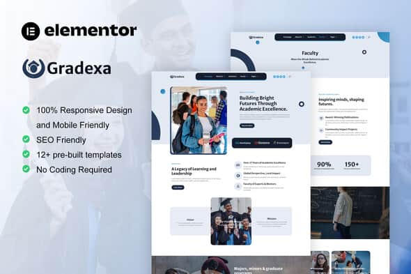 Gradexa - University & School Elementor Pro Template Kit Clean Design