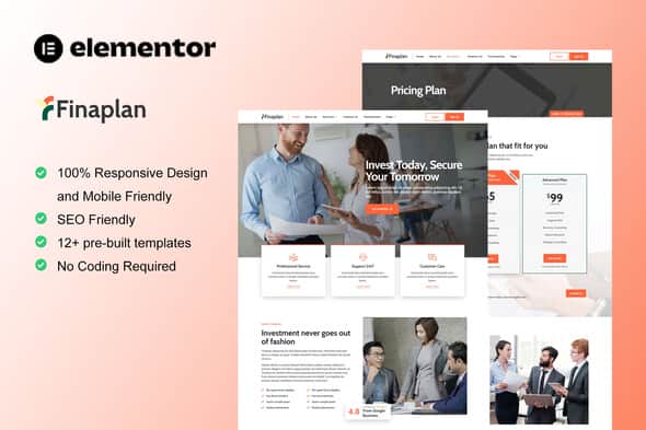 FinaPlan - Finance & Investment Elementor Template Kit - Easy Setup