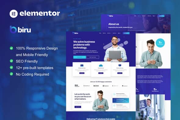 Biru - IT Services Elementor Pro Full Site Template Kit | Fast Load