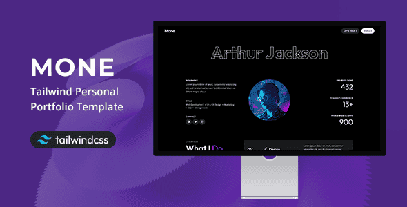 Mone - Tailwind Personal Portfolio Template - Fast Dark Mode