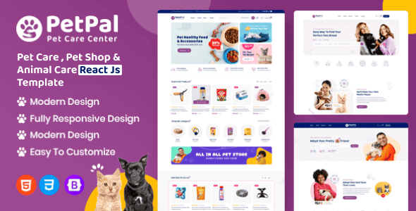 Petpal - Pet Care and Pet Shop React Js Template - Dynamic & Responsive