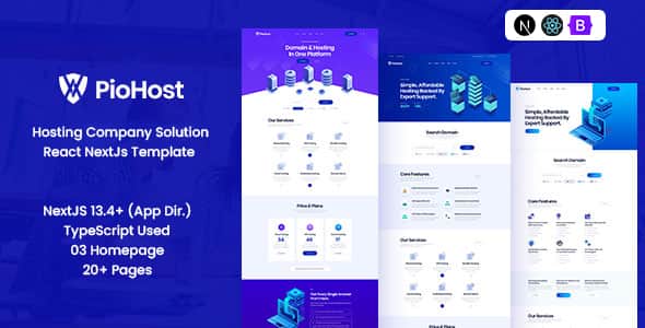 Piohost - Domain and Web Hosting React Nextjs Template - Fast UI