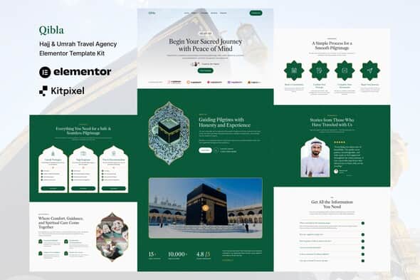 Qibla - Hajj & Umrah Travel Agency Elementor Template Kit - Clean UI