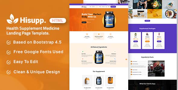 Hisupp - Health Supplement Medicine Landing Page Template - Bootstrap
