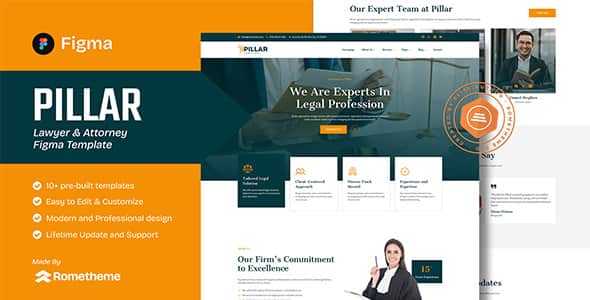 Pillar - Lawyer & Attorney Figma Template | Modern Law UI