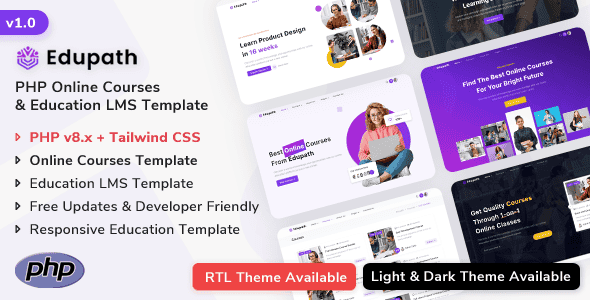 Edupath - PHP Online Courses & Education LMS Template - Tailwind CSS