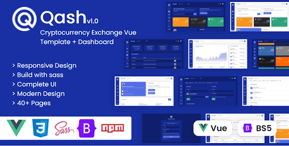 Qash - Cryptocurrency Exchange Dashboard Vue JS App | Dark Mode UI